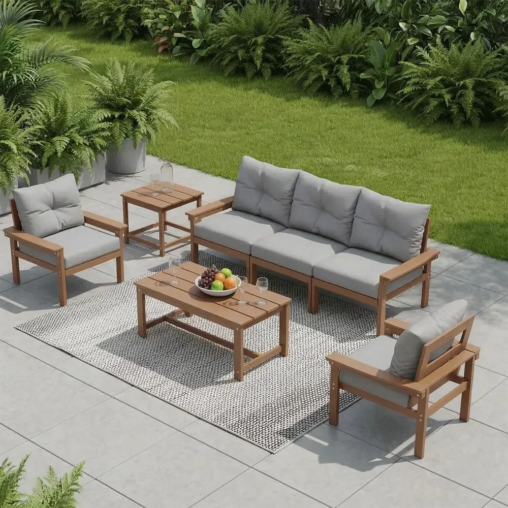 Outdoor Furniture Hdpe - Allwetter-HDPE-Gartenmöbelset: 4-teiliges Outdoor-Sofa mit Kissen, Kaffee-