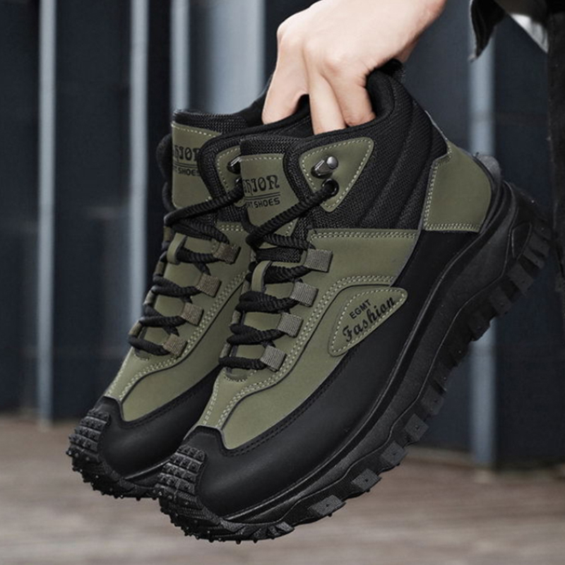 Outdoor Rug Waterproof - Herren Schwarz-Weiße Mittelhohe Wanderstiefel Wasserdichte Leder-Plateausneaker