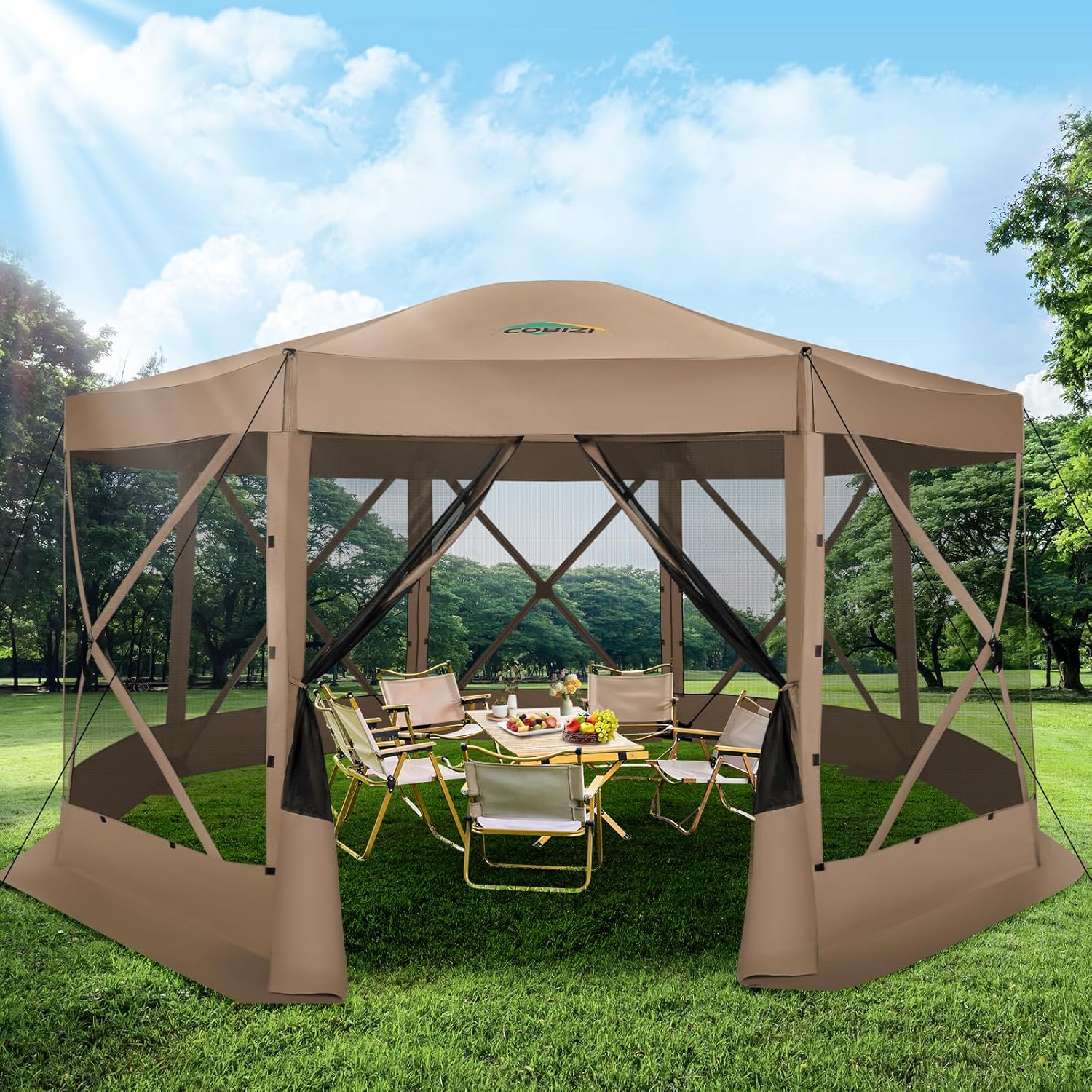 Gazebo Pop Up - 15x15 Pop-Up-Zelt mit Moskitonetz, Camping-Pavillon, Instant-Canopy