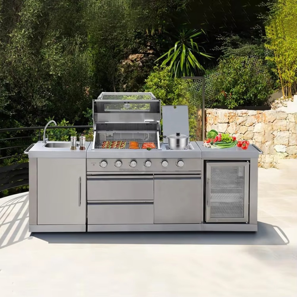 Outdoor Furniture Deals - Outdoor-Küche mit Dachüberdachung Wetterfestes BBQ-Schrank-Set Edelstahl