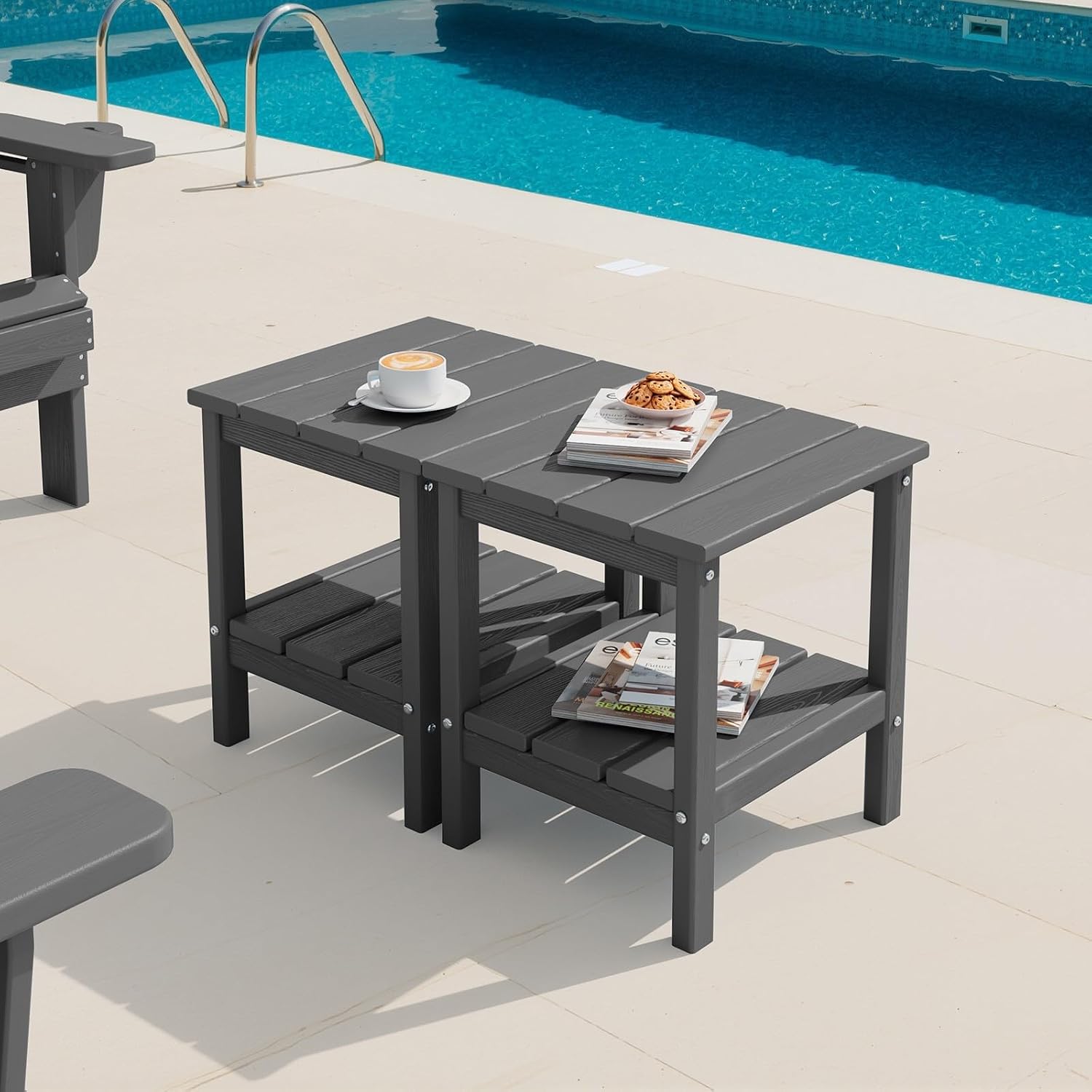 Outdoor Furniture Hdpe - 2-stufige HDPE Outdoor-Beistelltische, 2er-Set, wetterfester rechteckiger