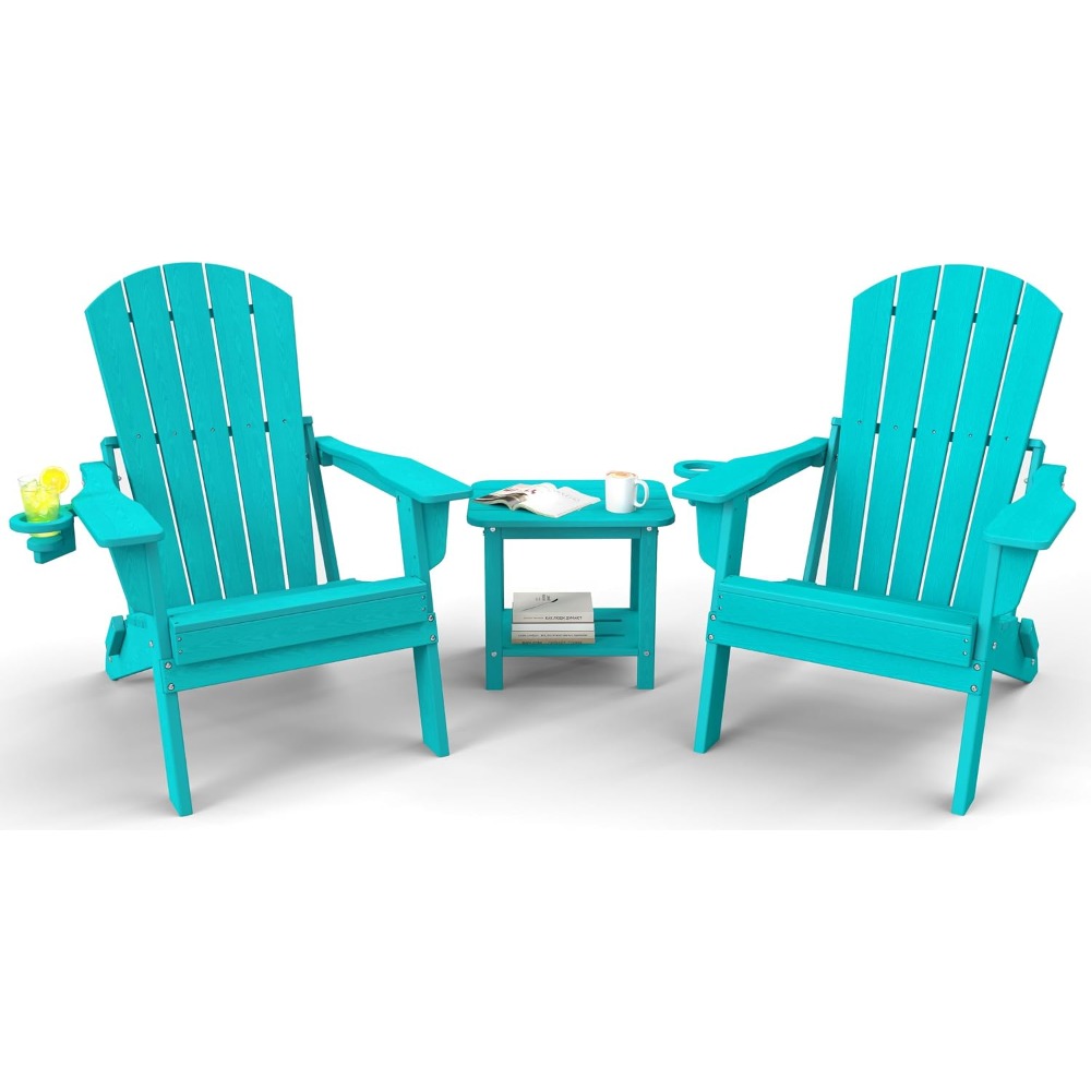 Outdoor Furniture Hdpe - 3-teiliges klappbares Adirondack-Stuhl-Set - 38 Zoll