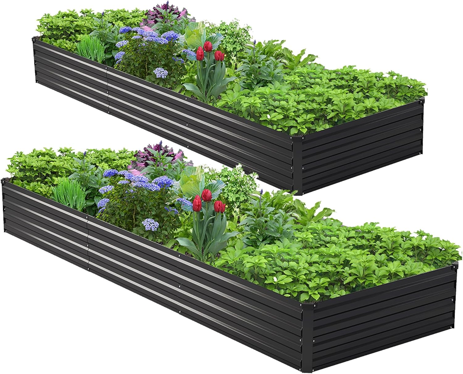 Planter Raised Metal - 2er-Set 10x3x1ft Verzinktes Hochbeet-Set, Metall-Pflanzkasten für