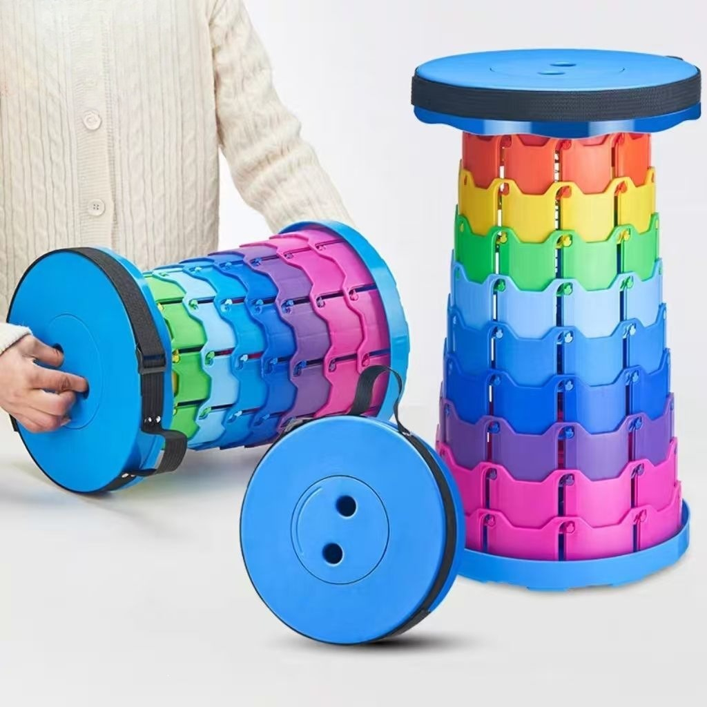 Outdoor Furniture Deals - Regenbogenfarbener Teleskop-Campinghocker, tragbar, verdickt, klappbar, höhenverstellbar,