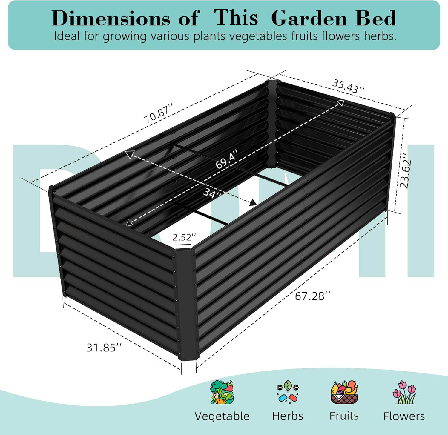 Planter Raised Metal - 6x3x2ft Verzinktes Hochbeet, Outdoor-Pflanzkasten, Große Metall-Pflanzbox