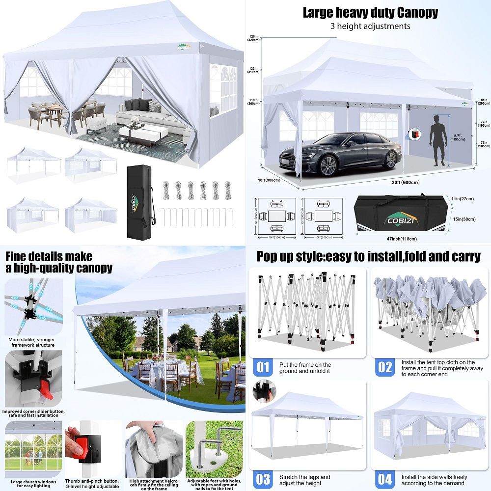 Gazebo Pop Up - 10x20 Pop-Up-Zelt mit 6 Seitenwänden, kommerzielles